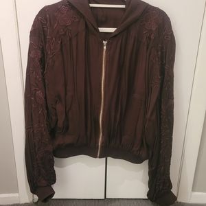 Love Sam Silky Zipper Hooded Bomber Jacket size medium